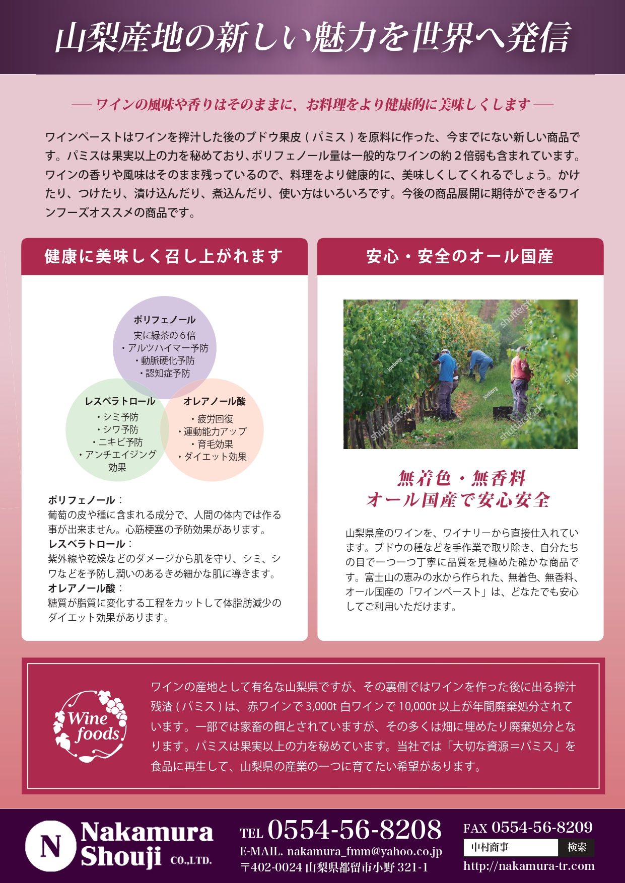 山梨県 ワインフード　ワインパミス　ワインペースト　RE-WINE　使い方　効果　原産　国産　背景